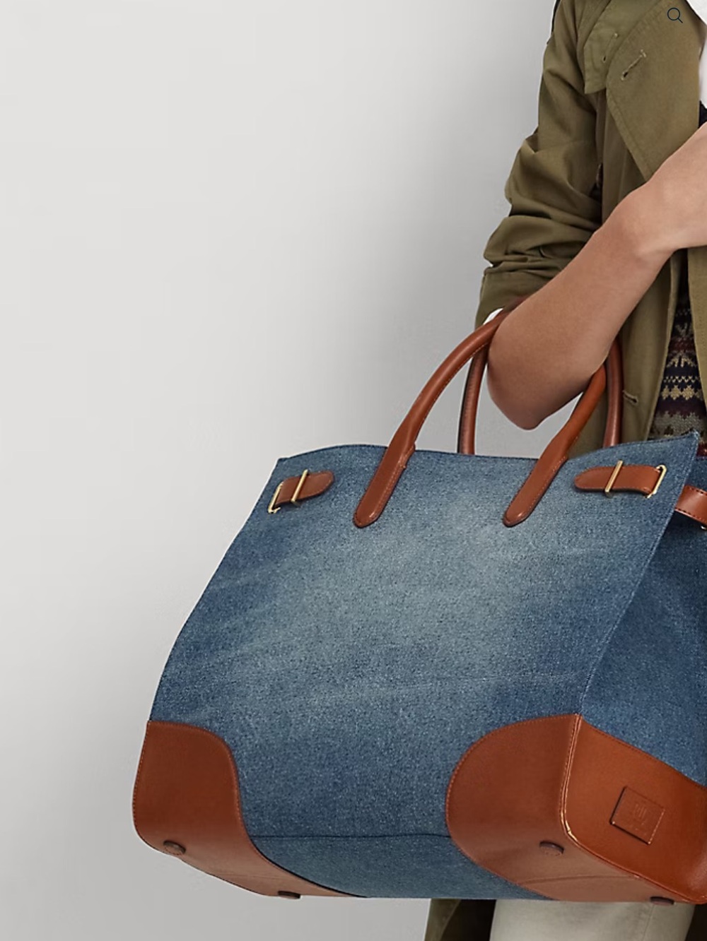Ralph Lauren Devyn Leather Trim Denim Large Tote Bag New - Picture 6 of 6